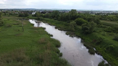 Drone top view of the Vistula oxbow lake during spring in Poland Stock Footage 237690660