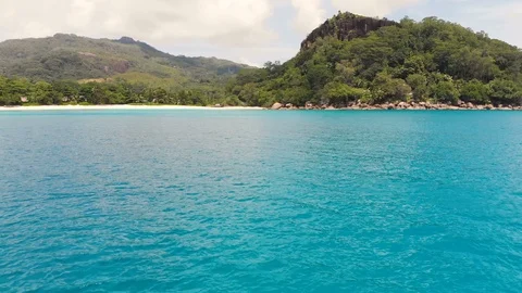 Drone topshot of perfect beach on Seychelles Stock Footage 87045575