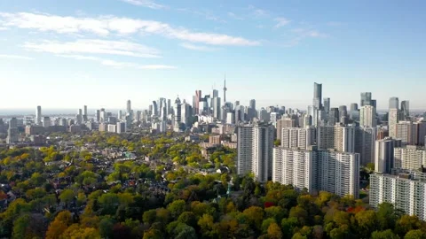 Drone Toronto skyline east side of the city pan with drone  Stock Footage