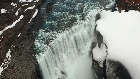 Drone Towards Dettifoss Waterfall Stock Footage 213640903