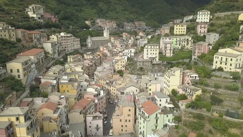 Drone | Town in the Hills | Push through Valley (No Color Grade) Stock Footage 106737257
