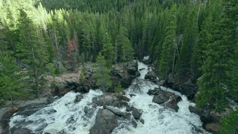 Drone Track Tilt view of Waterfall in Forest Stock Footage 276675774