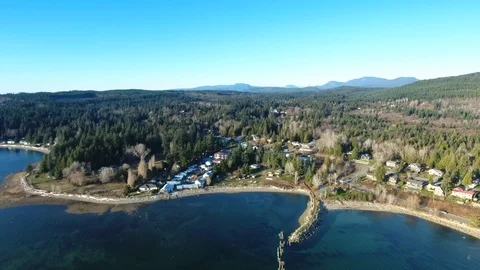 Drone tracking along coast road through forest Stock Footage 127024862