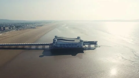 Drone Tracking Around Weston-super-Mare Pier Stock Footage 135820447