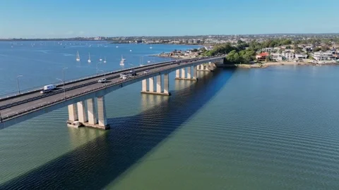 Drone tracking backwards vehicles crossing the bridge from the Sutherland Shire Видео 332951475