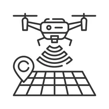 Drone tracking black line icon. GPS navigation symbol. Interactive map and qu Stock Illustration
