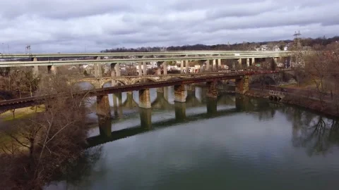 Drone Tracking Bridge Over Schuylkill River Philadelphia Video stock 146707678