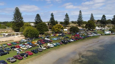 Drone tracking in on classic cars Stock Footage 87853704