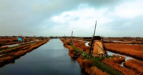 Drone tracking Kinderdijk Stock Footage 101141415