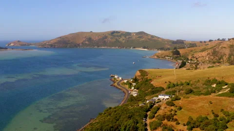 Drone Tracking Out To Sea Over New Zealand's Dunedin Bay In The South Island Stock Footage 234649928