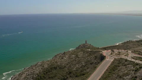 Drone tracking over a coastline road to reveal turquoise and blue sea. Stock-Footage 150405181