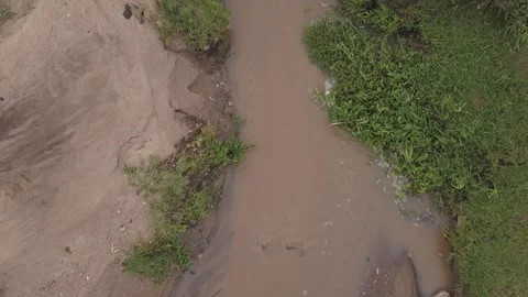 Drone tracking over a muddy steam in the Serengeti at magic hour Stock-Footage 249348953