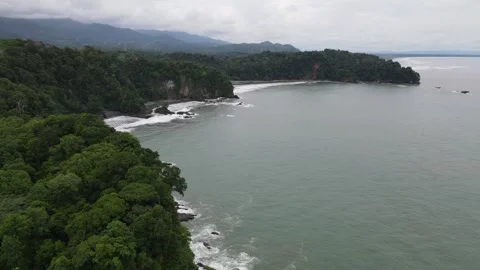 Drone Tracking Shot Along Tropical Coastline of Osa Peninsula Costa Rica Stock Footage 336609816
