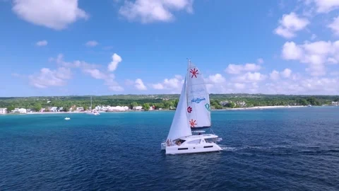 Drone tracking shot of catamaran on the West Coast of Barbados (1) 動画素材 308790757
