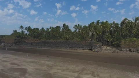Drone tracking shot of fort wall on a beach of West Coast of India Stock Footage 117266269