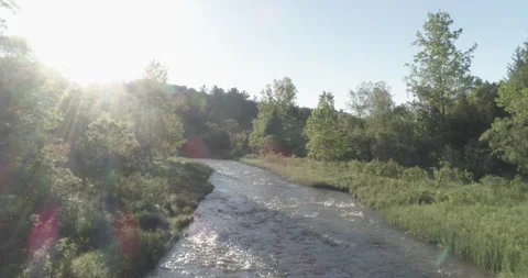 Drone Tracking Shot of A River with Surrounding Woods Stock Footage 149519550
