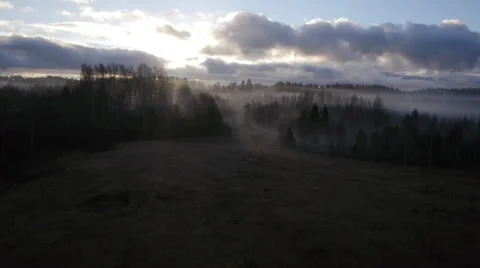 Drone tracking shot Sunrise and morning fog Stock Footage 44892417