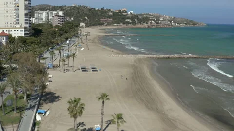 Drone tracking shot through a Spanish beach costal town Stock-Footage 150404919