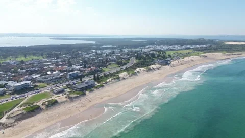 Drone Tracking Shot of Wanda Beach in Cronulla Stock Footage 306456946