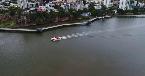Drone tracking sideways of ferry boat on river Stock Footage 76562281