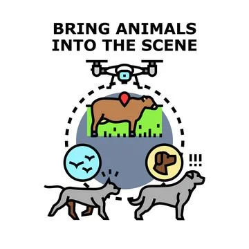 Drone tracking wild animals and domestic pets Stock Illustration