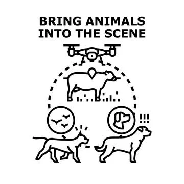 Drone tracking wild animals and domestic pets Stock Illustration