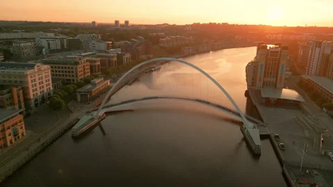 Drone tracks around the Millennium Bridge in Newcastle Gateshead Stock Footage 273305563