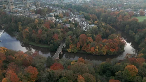 Drone tracks slowly to Prebends Bridge in Durham Stock Footage 279457150