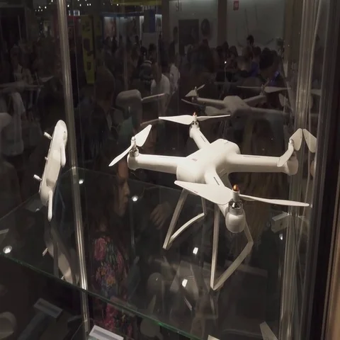 Drone  at trade show  of electronic industry Stock Footage 69655083