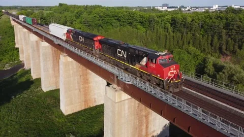 Drone-train-bridge Stock Footage