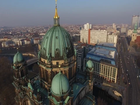 A drone trip over Berliner Dom in the summer sunny daylight, pan, aerial. Stock Footage 80023868