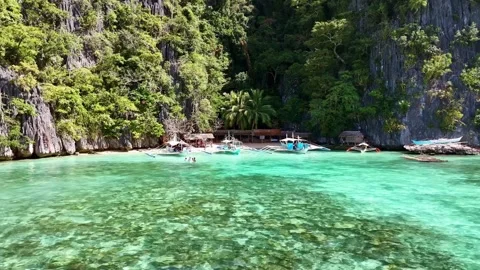 Drone Twin lagoon, limestone cliffs in Philippines. Coron, Palawan. Stock Footage 302849544