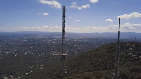 Drone of two towers with open landscape Stock Footage 89747391