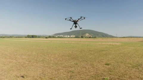 Drone UAV start up, take off - wide angle of the engine starting. Stock Footage 152784186