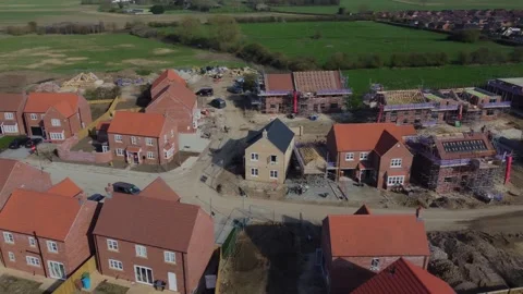 Drone. UK housing development, construction site, countryside housing. Video stock 270079948