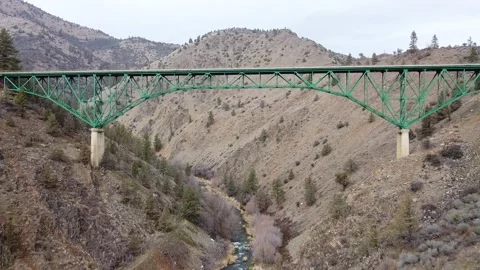 Drone Under Bridge at Klammath River Stock Footage 146102609