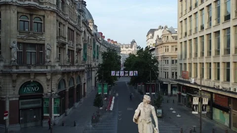 Drone upward shot of Antoon van Dyck statue in Antwerp Stock Footage 161180138