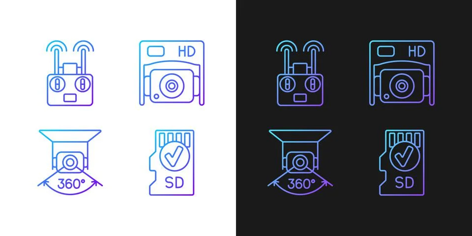 Drone use gradient manual label icons set for dark and light mode Stock Illustration