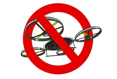 Drone use prohibited sign. 3d illustration isolated on white background. Stock Illustration