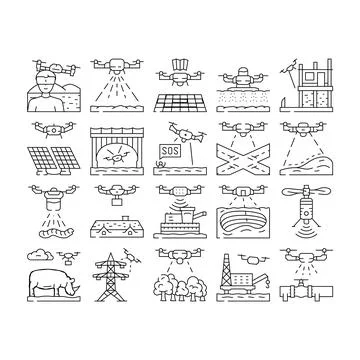 Drone use technology icons set vector Stock Illustration