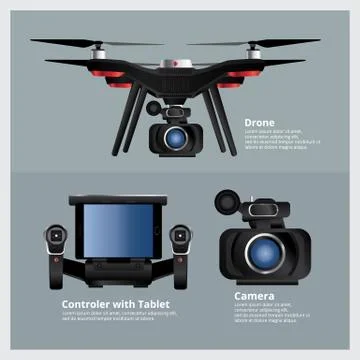 Drone with VDO Camera and Controller Vector Illustration Stock Illustration