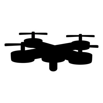 Drone vector black silhouette, flying wireless quadcopter with remote controller Stock Illustration
