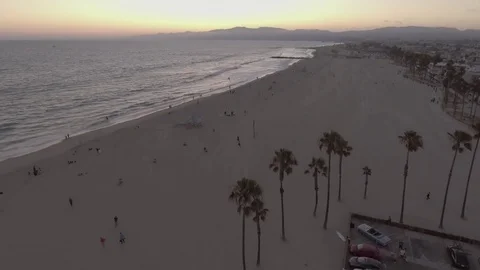 Drone Venice Beach Sunset Pan Video stock 81486151