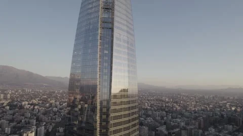 Drone Vertical Rising Shot Centered On Gran Torre Santiago Skyscraper Stock Footage 345606523