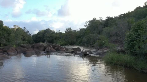 Drone very close to a river and waterfall 4 Video stock 127555429
