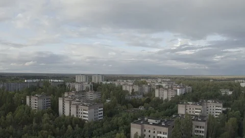 Drone video in an abandoned city of Pripyat in the Chernobyl Stock Footage 128352018