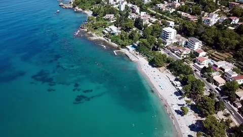 A drone video from above of a beautiful beach in Montenegro Stock Footage 315656783