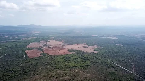 A drone video from above over the back landscape of Can Picafort in Baleari.. Stock Footage 315966593