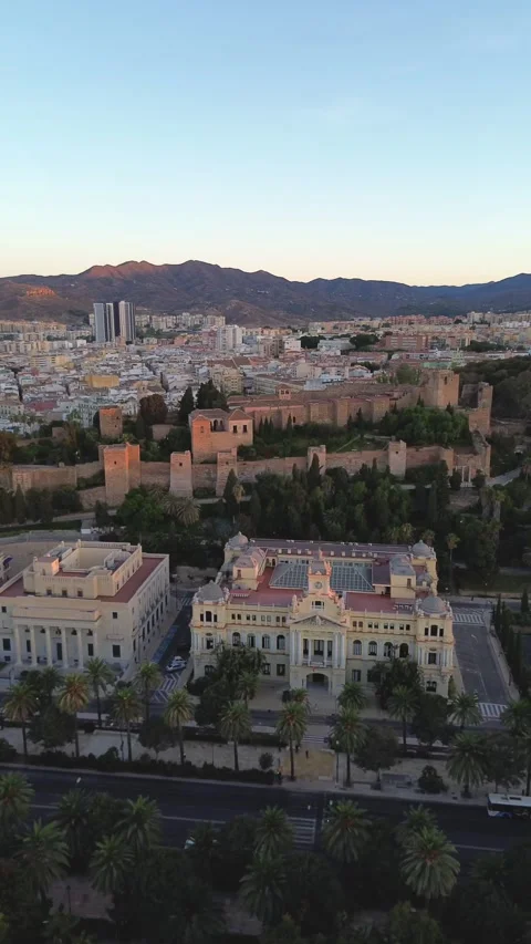 Drone video Alcazaba Malaga Spain europe Stock Footage 302585068