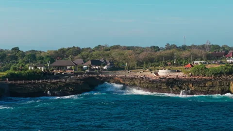 Drone video of big waves crashing at Devils Tears, a popular tourist spot on Stock Footage 316656820